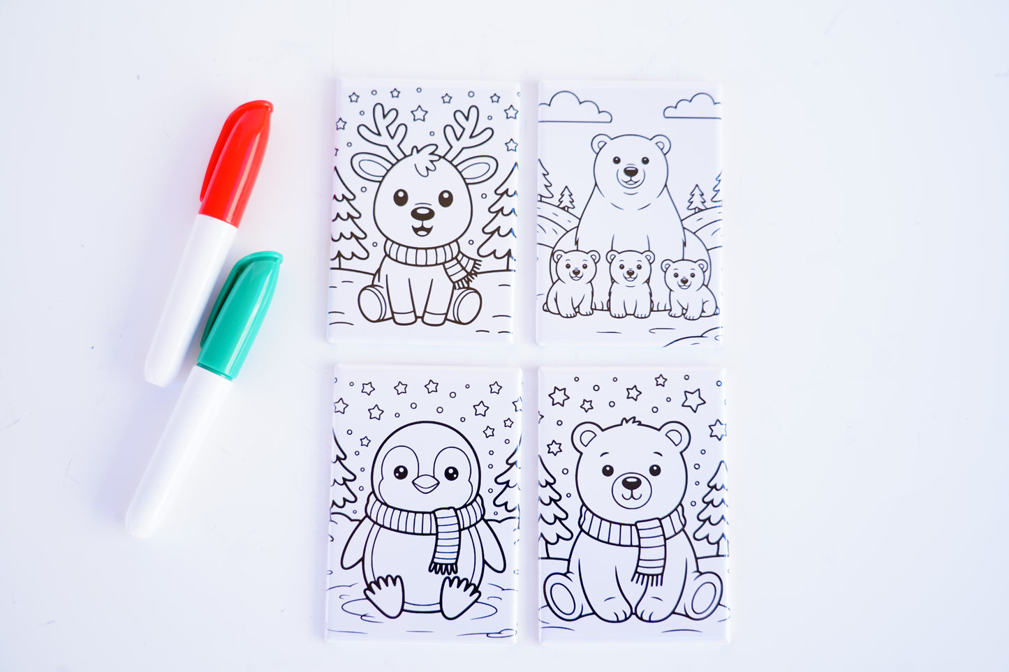 Dry Erase Coloring Magnets – 4-Pack Reusable Holiday Activity