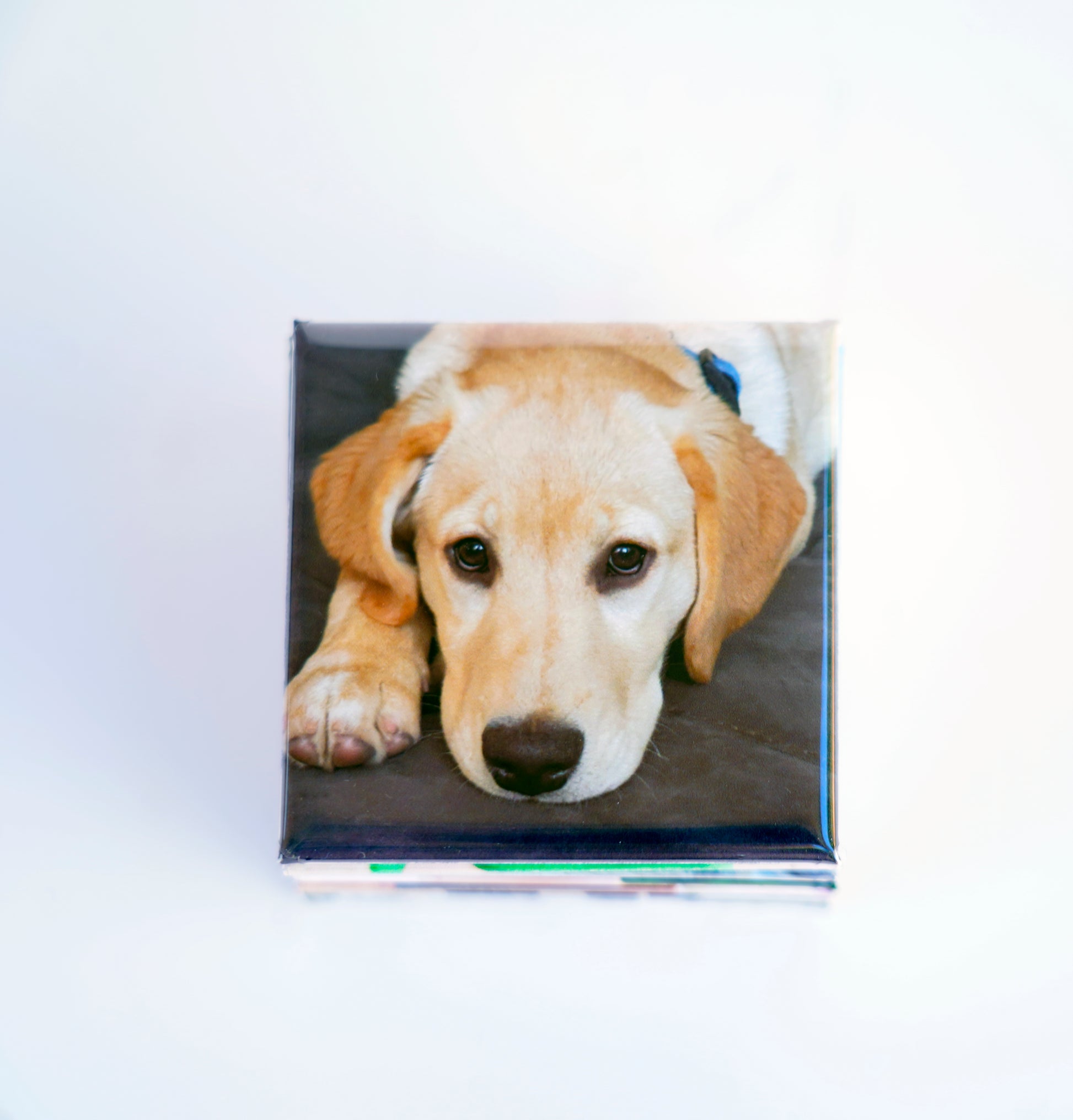 Close-up of 2x2 square photo magnet – high-quality print finish