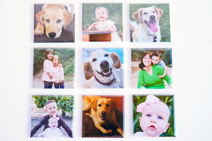 Grid of multiple 2x2 square photo magnets – personalized photo set