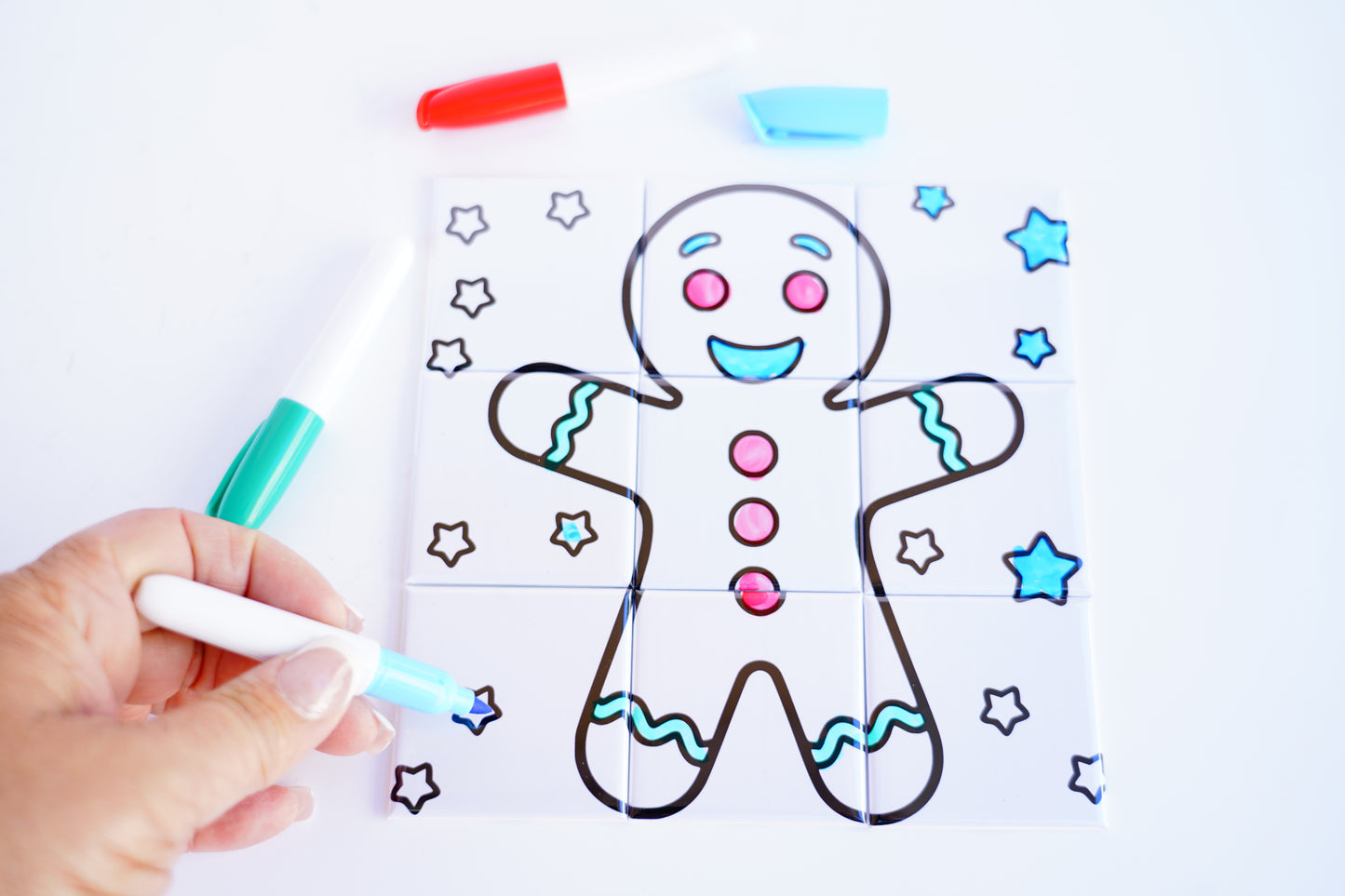 Colored gingerbread puzzle – reusable magnetic dry erase set