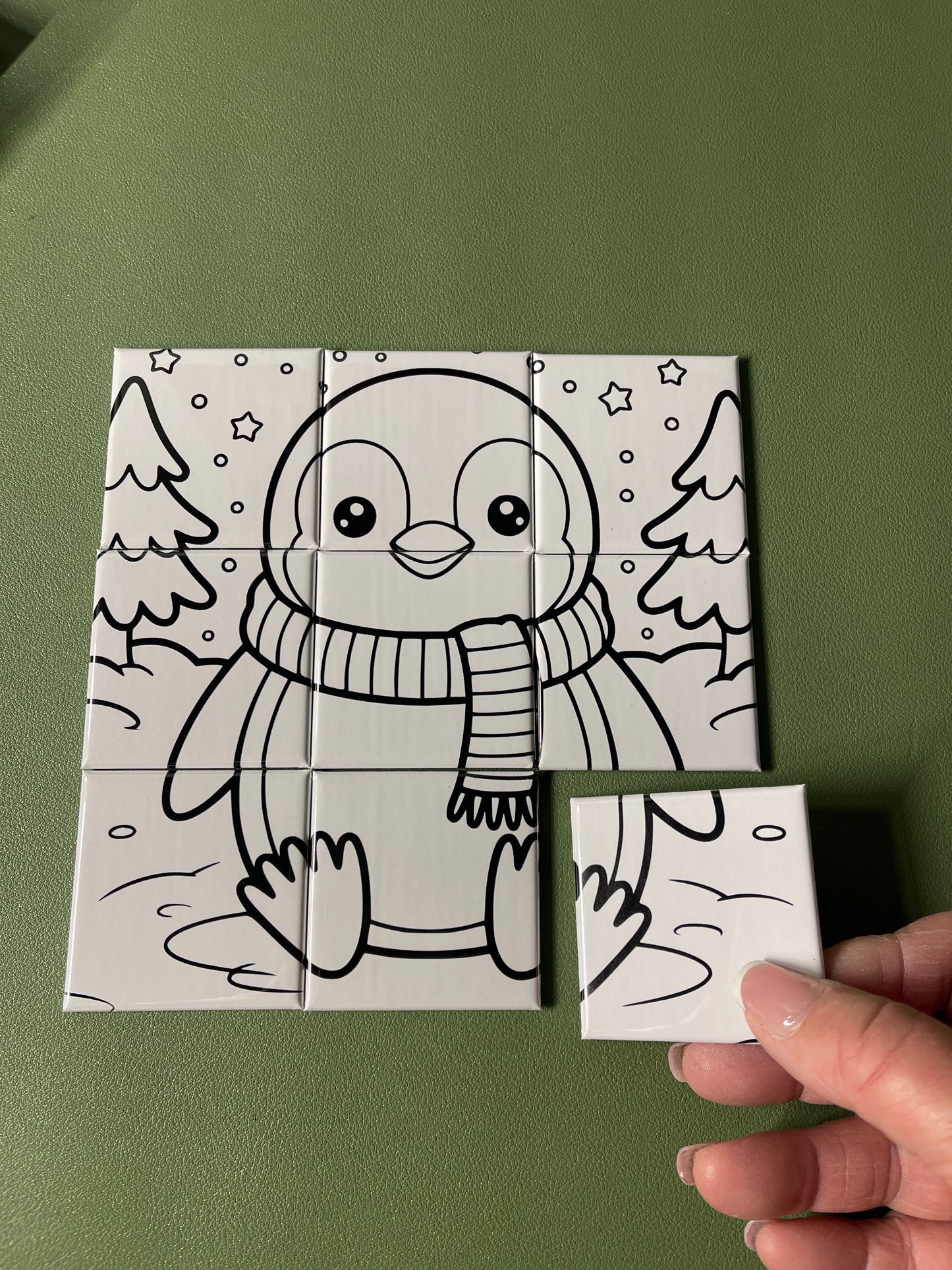 Dry Erase Christmas Puzzle Magnets – 9-Piece Colorable Holiday Puzzle